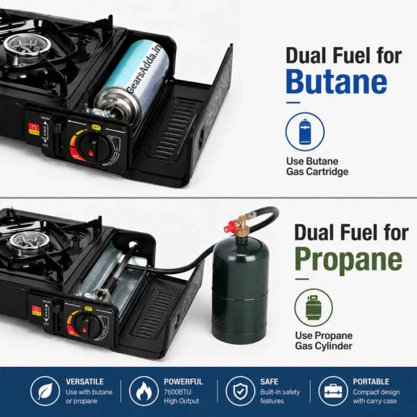 2 in 1 Portable Camping Gas Stove with Carrying Case | Briefcase Stove