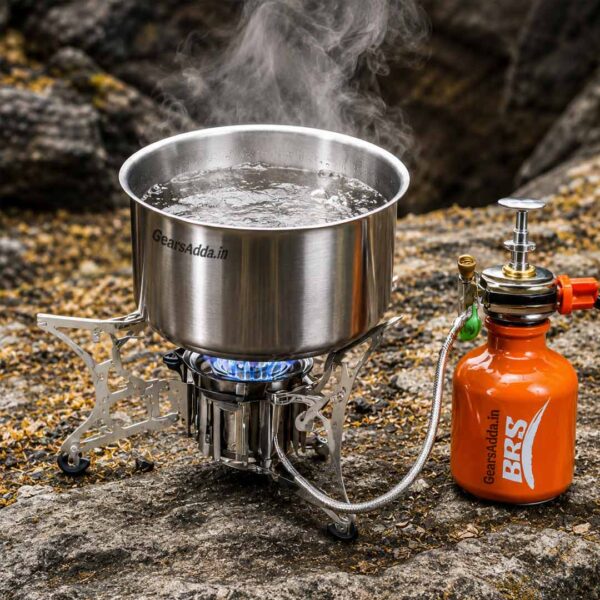 BRS Booster+1 Portable Camping Stove with Fuel Bottle | Multi-Fuel Outdoor Cooking Stove