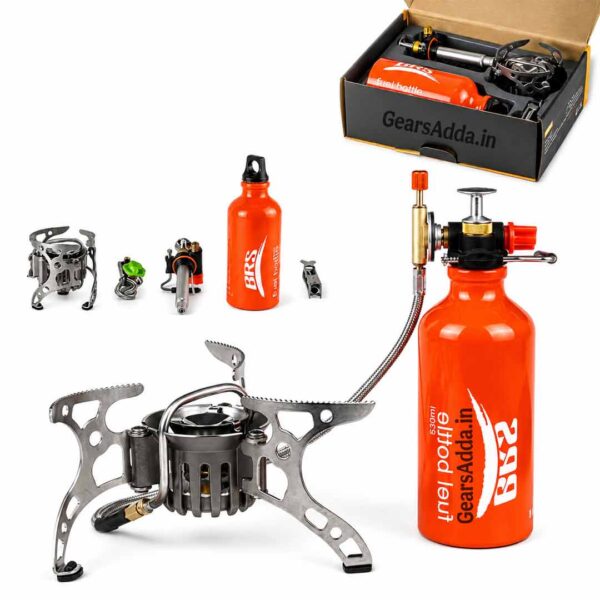 BRS Booster+1 Portable Camping Stove with Fuel Bottle | Multi-Fuel Outdoor Cooking Stove
