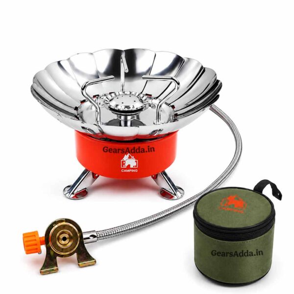 Windproof Portable Camping Gas Stove with Hose (Connection Tube) | Lotus Camping Stove with Connection Tube