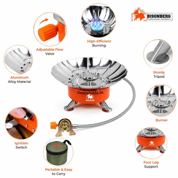 Windproof Portable Camping Gas Stove with Hose (Connection Tube) | Lotus Camping Stove with Connection Tube