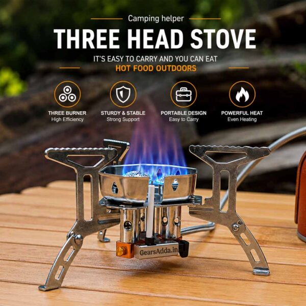 3 Head Spider Camping Gas Stove with Hose (Connection Tube)
