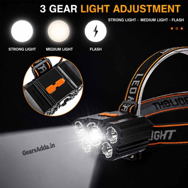 5 LED Rechargeable Head Lamp | USB Headlight for Camping, Trekking, Hiking, Fishing & Outdoor Activities