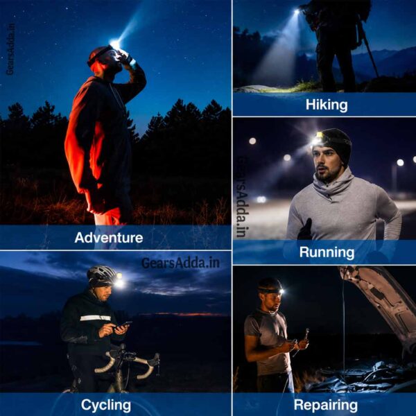 COB + 3 LED Rechargeable Head Lamp | USB Type-C Headlight for Camping, Trekking, Hiking & Outdoor Use