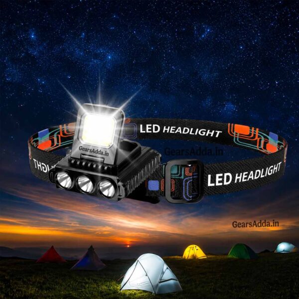 COB + 3 LED Rechargeable Head Lamp | USB Type-C Headlight for Camping, Trekking, Hiking & Outdoor Use