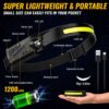 COB + XPE LED Sensor Headlamp – USB Type-C Rechargeable Motion Sensor Head Lamp for Camping, Hiking & Outdoor Use