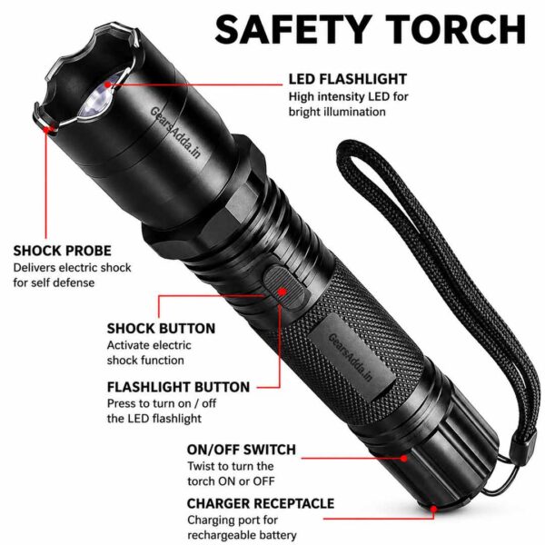 High Voltage Rechargeable Shock Torch – LED Emergency Flashlight