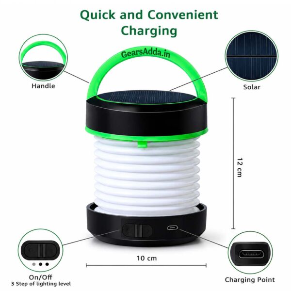 Collapsible Solar Camping Lantern | USB Rechargeable LED Light for Camping, Hiking & Emergency Use
