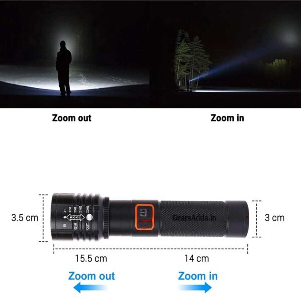 80W Metal LED Flashlight with Telescopic Zoom | Type-C Rechargeable Torch for Camping, Hiking & Emergency Use