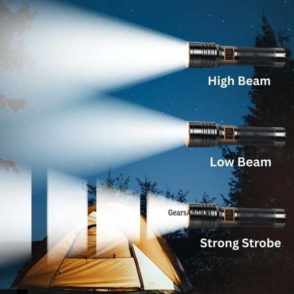 80W Metal LED Flashlight with Telescopic Zoom | Type-C Rechargeable Torch for Camping, Hiking & Emergency Use