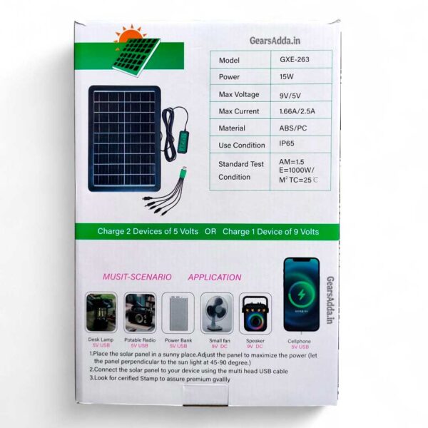 Portable Solar Charger 15W~9V | Compact Solar Charging Panel for Camping, Trekking & Travel