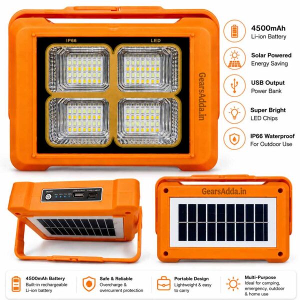 5 Modes Solar LED Flood Light | Type-C Rechargeable LED Camping & Emergency Light