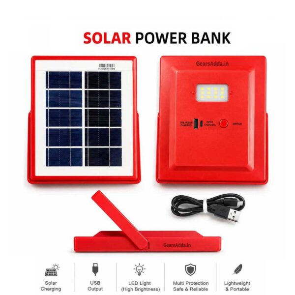 Solar Power Bank 3W | Portable Solar Power Bank With Led Light for Camping, Trekking & Travel